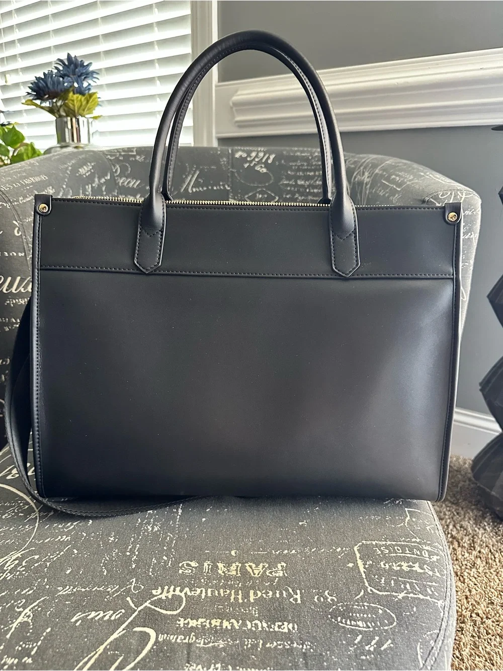 Black Quilted Laptop Bag with Tassel